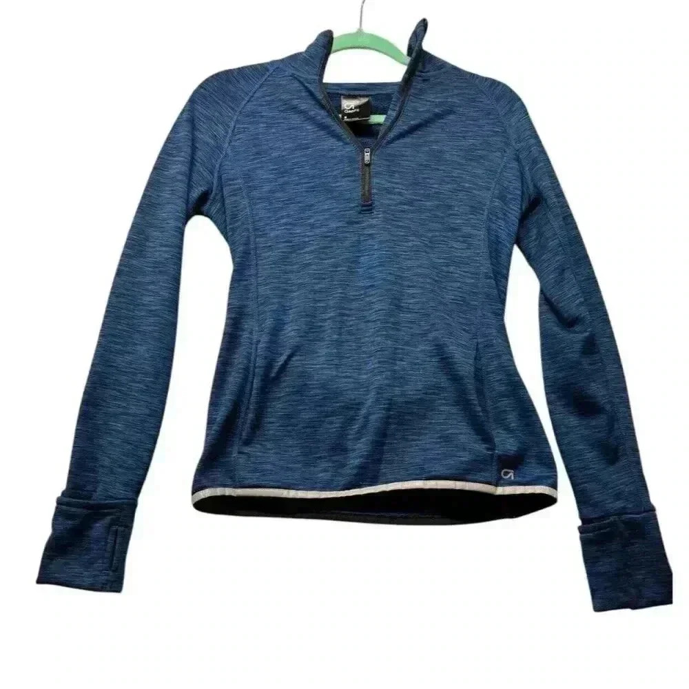 GapFit heathered blue half zip pullover workout top Small Pockets Thumb Holes